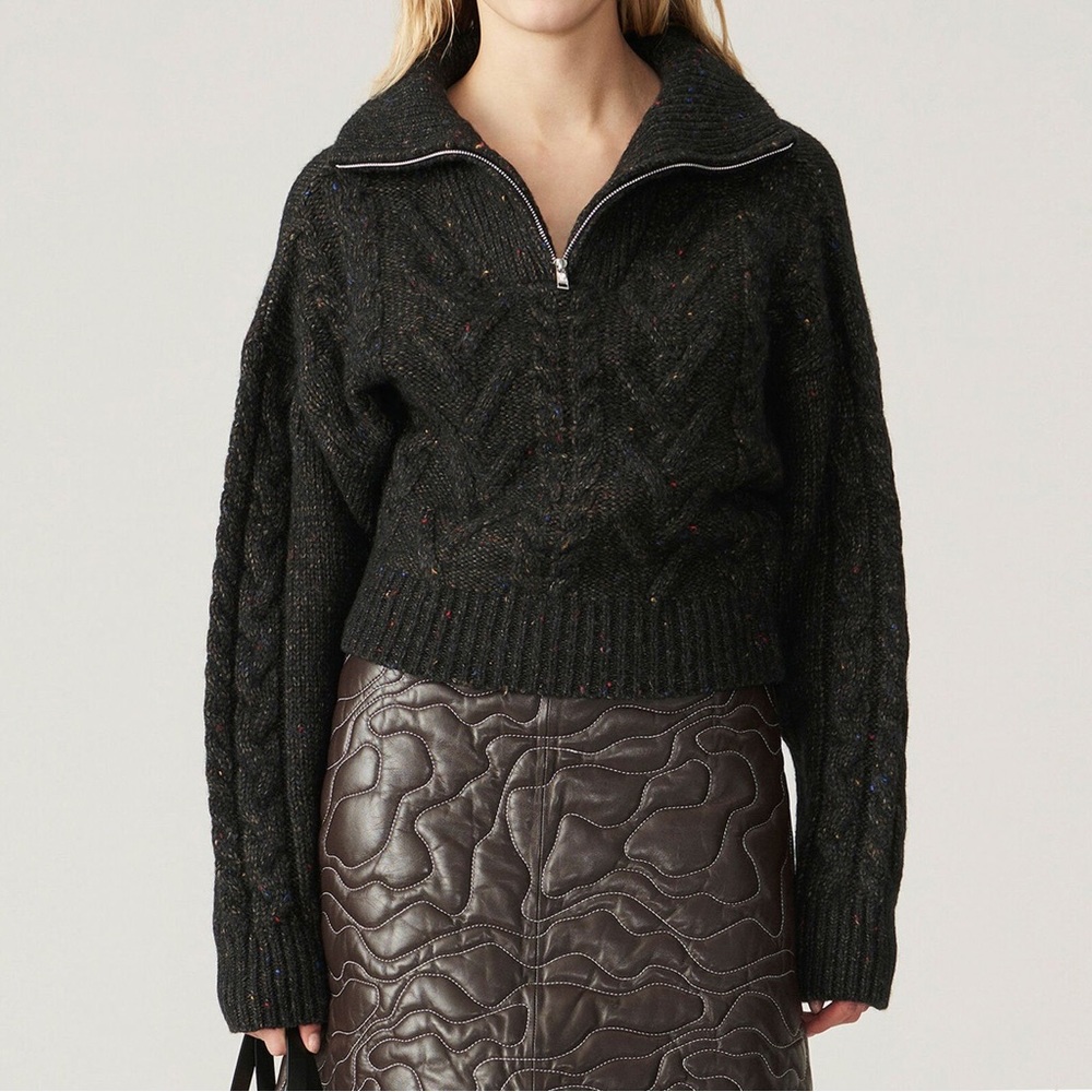 Ganni Black Small Color Threads Cable Knit Sweater